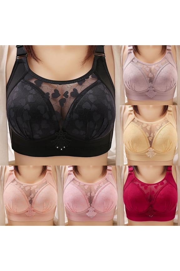 Women's Plus Size Wireless Bra, Woman's Bras, Women Plus Size Lace Wide Strap No Underwire Thin Comfortable Breathable Support Bra Hot Pink, 38/85C