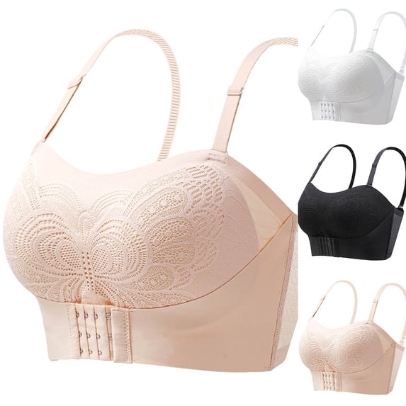 Swuxness Women's Plus Size Wireless Bras Seamless Back Closure Wide Strap Comfortable Breathable