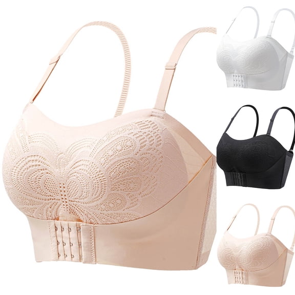 Swuxness Women's Plus Size Wireless Bra, Woman's Bras, Women Plus Size Seamless Back Closure Wide Strap Comfortable Breathable Lightweight Everyday Bra Beige, 36/80D