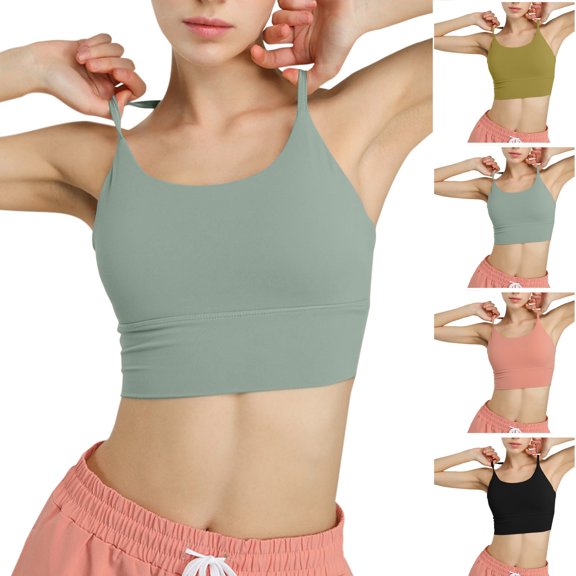 Swuxness Women's Push Up Sports Yoga Bra, Women Tank Style Bra, Women Solid Color Sleeveless Racerback Low Back Support Comfortable Yoga Sports Bra Top Pink, 40/90AB