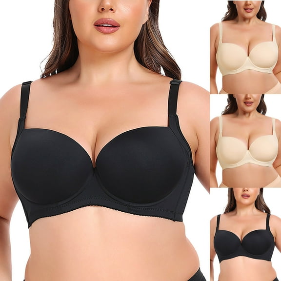 Swuxness Women's Push Up Underwire Bra, Women Plus Size Bras, Women Solid Color Plus Size Seamless Push Up Shaping Comfortable Breathable Bra White, 38/85B