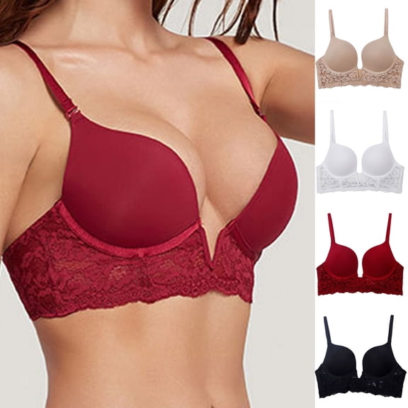 Swuxness Women's Push Up Underwire Bra, Women Support Bras, Women Solid Color Thin V Neck Push Up Support Comfortable Soft Breathable Bra Khaki, 34/75B