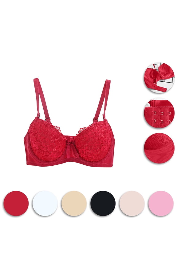 Women's Push Up Bra, Womens Plus Size Bras, Women Thin Push Up Adjustable Strap Comfortableable Lightweight Breathable Bra Wine, 36/80AB