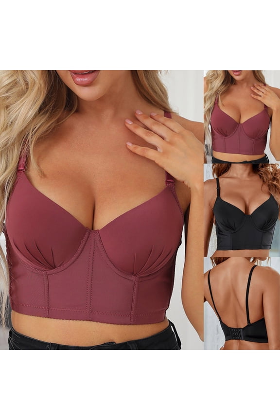 Women's Push Up Underwire Bra, Women Support Bras, Women's Solid Color Push Up Thin Side Support Comfortable Everyday Bra Wine, 34/75C