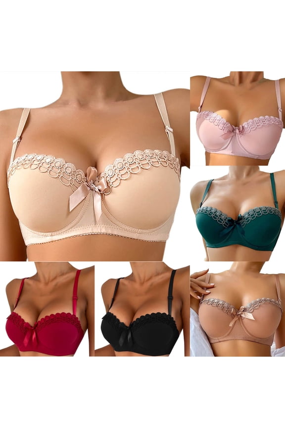 Women's Push Up Underwire Bra, Womens Bras, Women Solid Color Underwire Push Up Bandeau Full Cup Side Support Everyday Bra Beige, 36/80AB