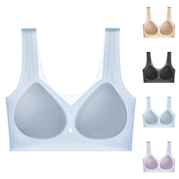 Swuxness Women's Push Up Wireless Bra, Womens Bras, Women Plus Size Thin Push Up Sagging Comfortable Breathable Seamless Under Wear Bra Blue, 32/70AB