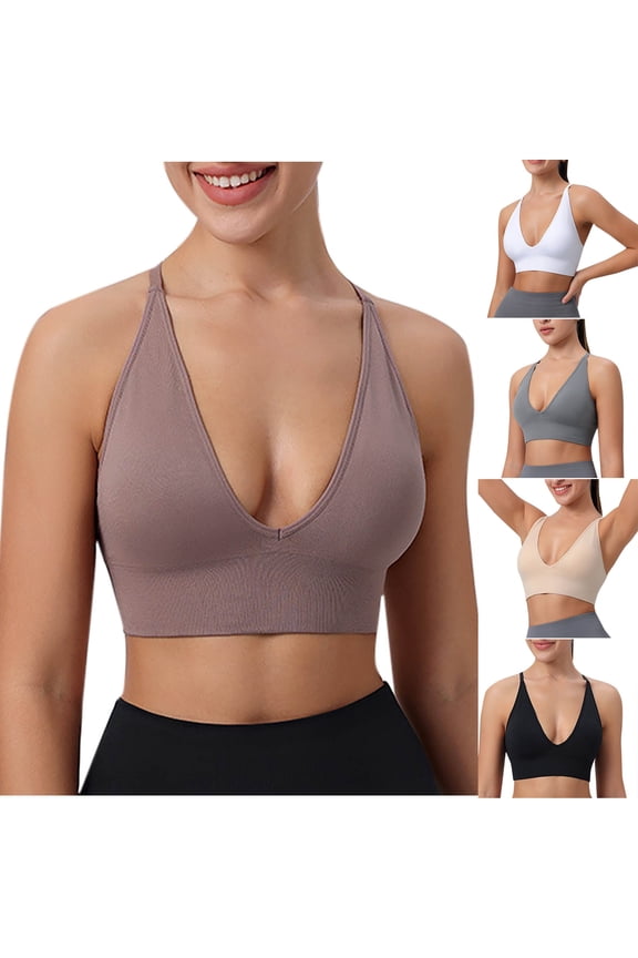 Women's Push Up Wireless Bra, Womens Bras, Women Solid Color Thin Strap V Neck Bandeau Built In Bra Comfortable Camisole Top Black, 38/85ABC