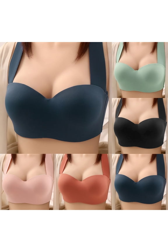 Women's Push Up Wireless Bra, Womens Bras, Women Solid Color Wide Strap Back Closure Thin Full Cup Side Support Push Up Bra Black, 38/85BC