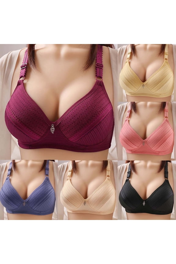 Women's Push Up Wireless Bra, Womens Bras, Women Solid Color Wide Strap Push Up Breathable Lightweight Everyday Bra Wine, 38/85B