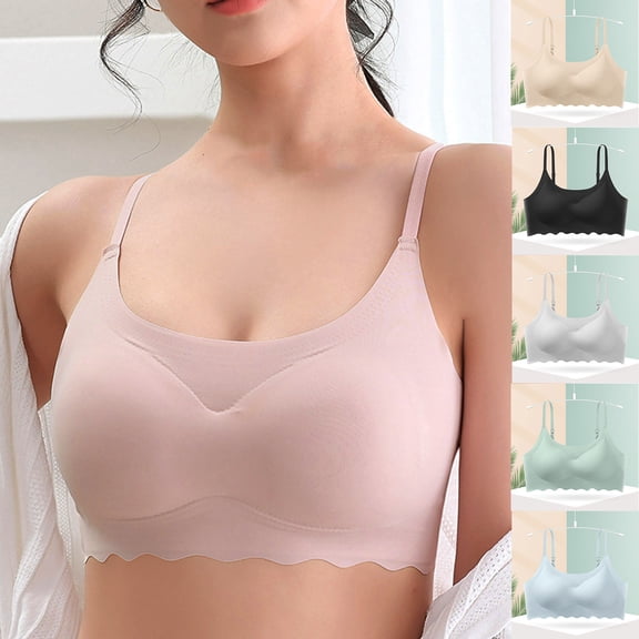 Swuxness Women's Push Up Wireless Bra, Womens Bras, Women's Seamless Ice Silk Comfortable Strappy Back Bandeau Breathable Everyday Bra Blue, 34/75C