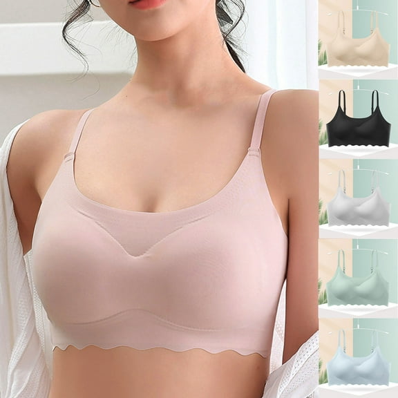Swuxness Women's Push Up Wireless Bra, Womens Bras, Women's Seamless Ice Silk Comfortable Strappy Back Bandeau Breathable Everyday Bra Gray, 40/90C