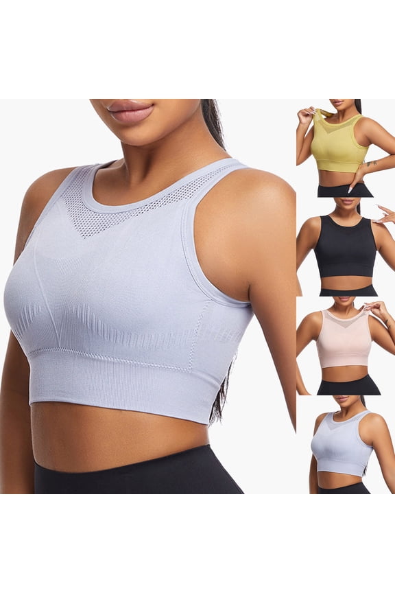 Women's Push Up Wireless Bra, Women Tank Style Sports Yoga Bra, Women Solid Color Non Padded Support Fixed Cup for Side Breast Coverage Yoga Bra Black, 38/85B