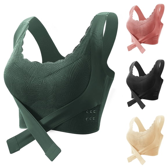 Swuxness Women's Push Up Wireless Bra, Women's Sports Bras, Women's Lace Racerback Sport Side Hook Support with Removable Pads and Seamless Everyday Wear Bras Black, 38/85AB