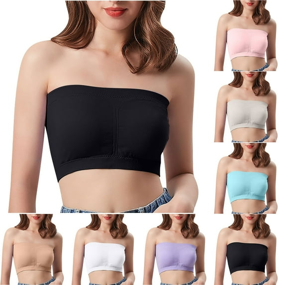 Swuxness Women's Push Up Wireless Bra, Women's Strapless Bras, Women's Solid Color Strapless Padded Non-Wired Bandeau Layering Everyday Wear Bra Gray, 38/85AB