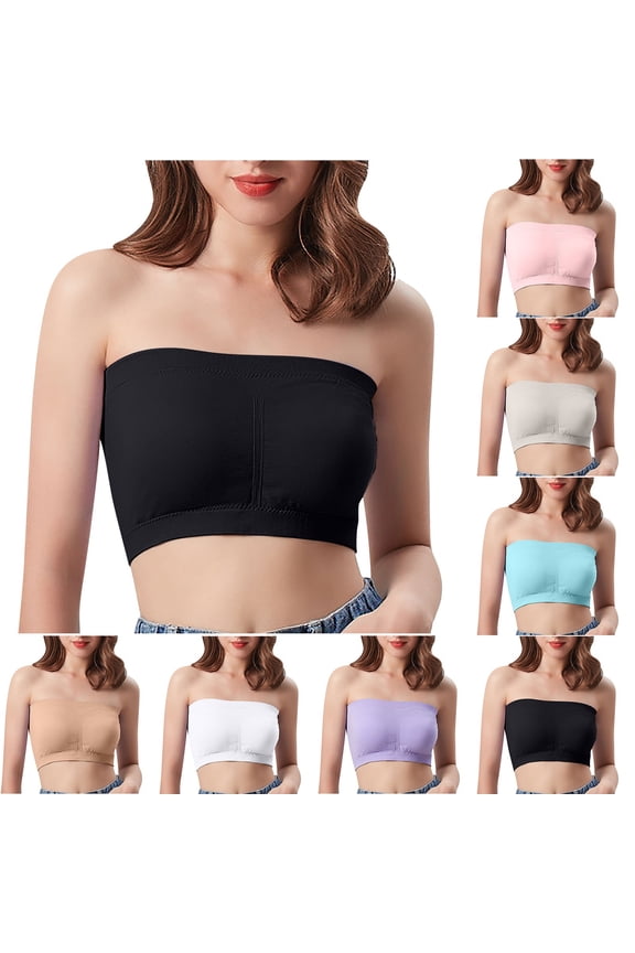 Women's Push Up Wireless Bra, Women's Strapless Bras, Women's Solid Color Strapless Padded Non-Wired Bandeau Layering Everyday Wear Bra Pink, 46/105AB