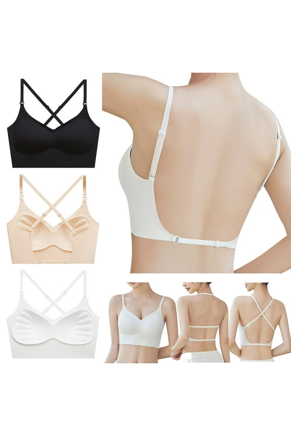 Women's Push Up Wireless Bra, Women's Tank Style Pullover Bra, Women Comfortable Push Up Bra Breathable Strappy U Back Seamless Bra White, 34/75ABC
