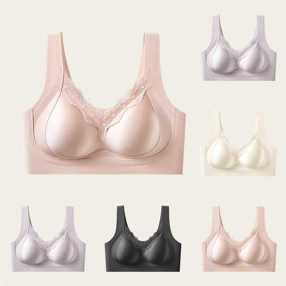 Swuxness Women's Push Up Wireless Bra, Womens Bras, Women Solid Color Back Closure Lift Support for Side Breast and Sagging Breathable Bra Pink, 38/85ABC