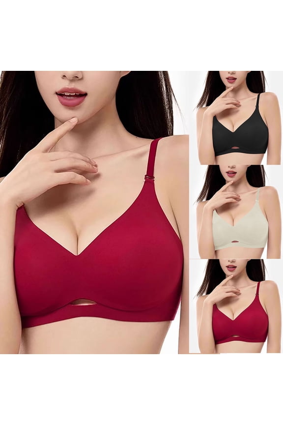 Women's Push Up Wireless Bra, Womens Bras, Women Solid Color Back Closure Lift Support for Side Breast and Sagging Breathable Bra Red, 32/70AB