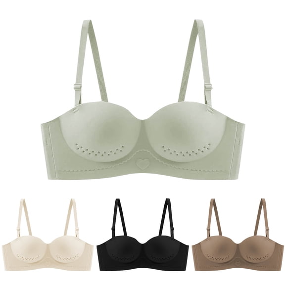 Swuxness Women's Push Up Wireless Bra, Womens Bras, Women Solid Color Convertible Strap Strapless Back Closure Thin Support Push Up Bra Black, 34/75AB