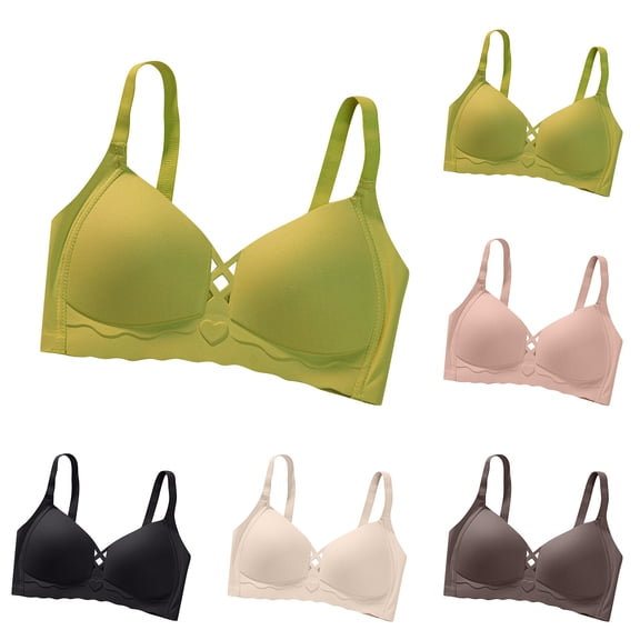 Swuxness Women's Push Up Wireless Bras Solid Color Seamless Support for Side Bulge with Soft Cup