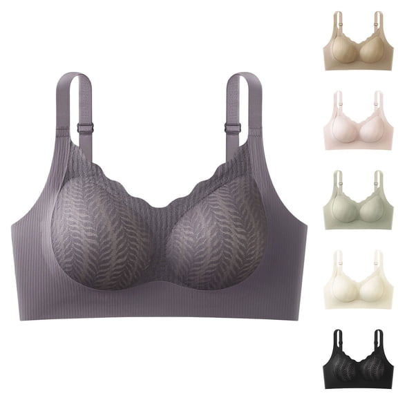 Swuxness Women's Push Up Wireless Bra, Womens Bras, Women Solid Color No Underwire Push Up Support Seamless Breathable Comfortable Bras Khaki, 46/105BC