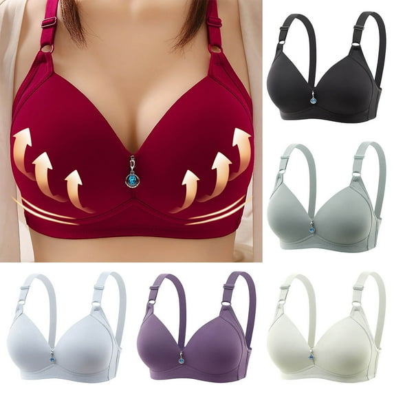 Swuxness Women's Push Up Wireless Bra, Womens Plus Size Bras, Women Solid Color Comfortable Plus Size Push Up Bra Adjustable Deep V Breathable Bra Light Blue, 40/90AB