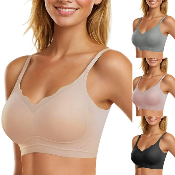 Swuxness Women's Push Up Wireless Bra, Womens Plus Size Bras, Women Solid Color Lift Shaping Push Up Side Coverage Sagging Comfortable Breathable Bra Gray, 38/85AB