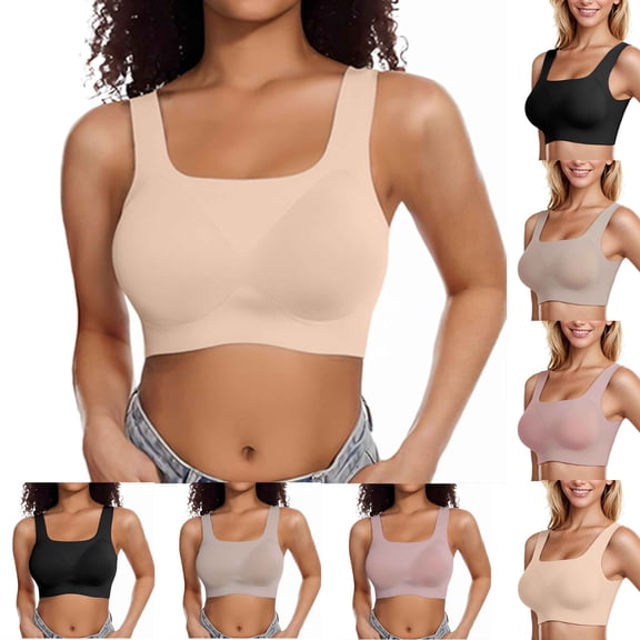 Swuxness Women's Push Up Wireless Plus Size Bras Solid Color Shaping Side Coverage Sagging Comfortable