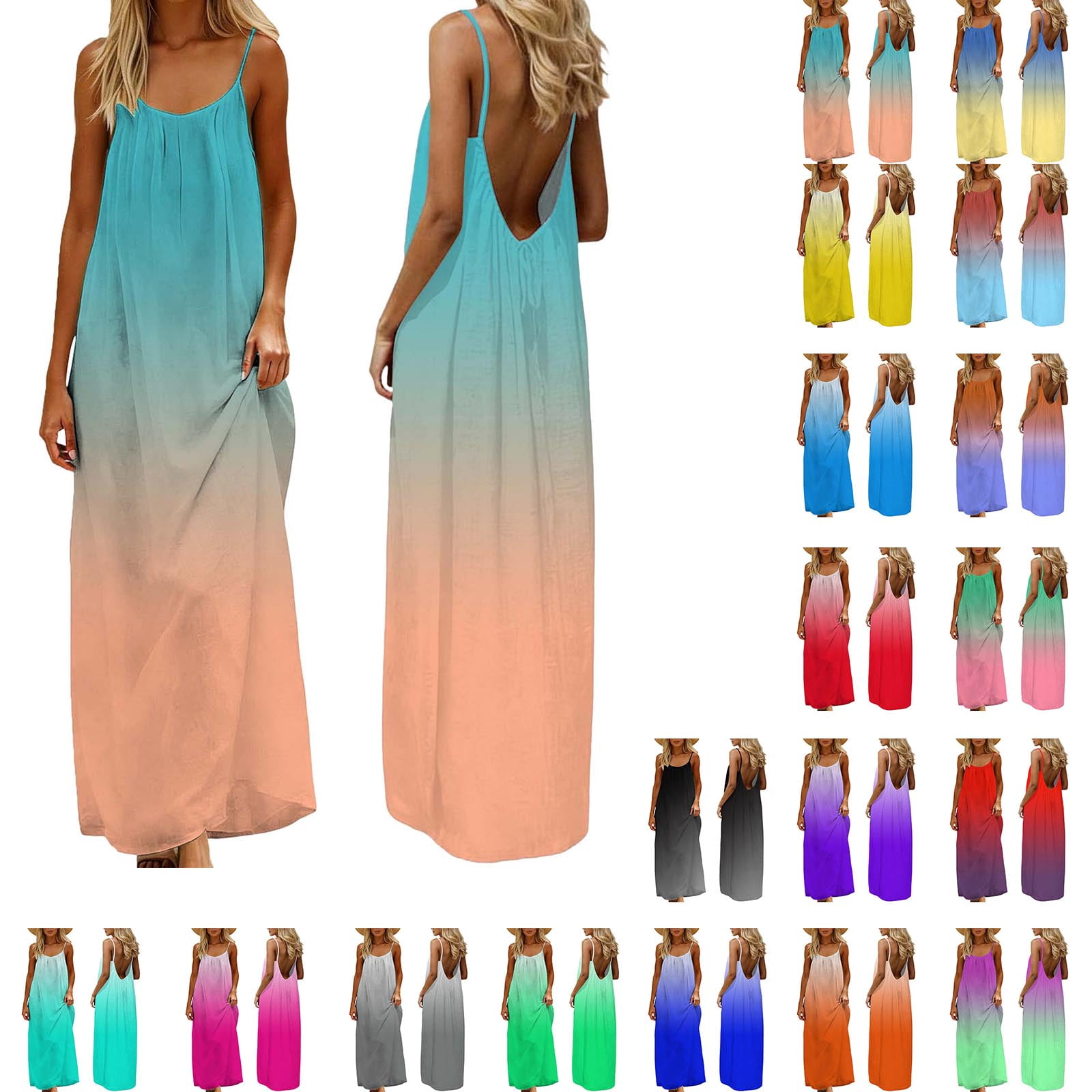 Swuxness Long Dresses for Women with Sleeveless and Round Neck Pocket Loose Breathable Apparel Swuxness Long Dresses for Women with Sleeveless and Round Neck Pocket Loose Breathable Apparel