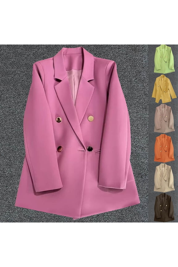 Women's Slim Casual Suit Jacket, Women Long Sleeve Coat, Women Fashion Solid Color Fitted Blazer with Notch Collar Button Front Formal Jacket for Ladies Orange, S