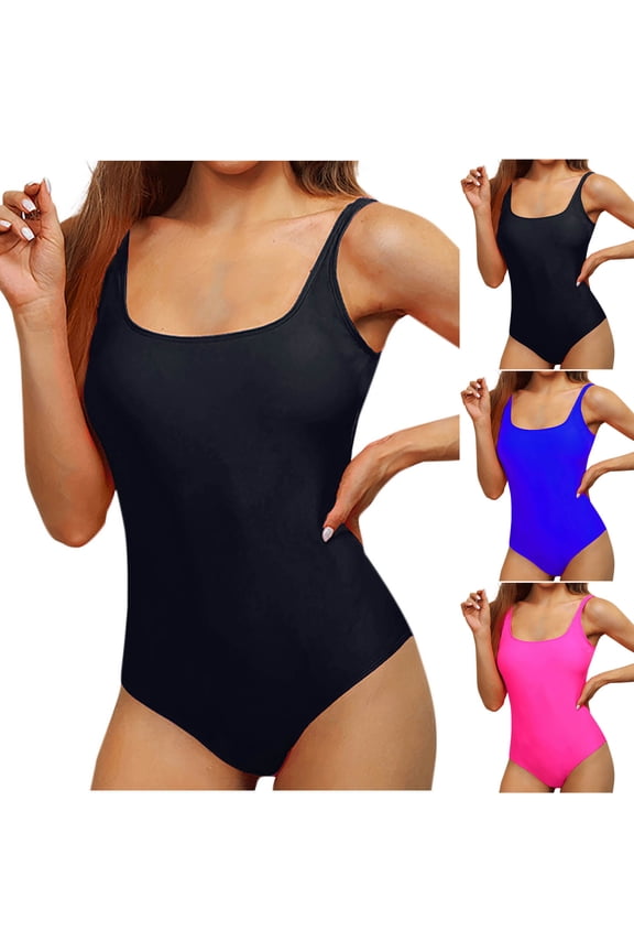 Women's Solid Color Adjustable Spaghetti Strap Backless Slim Fitting One Piece Bathing Suits Modest Swimwear