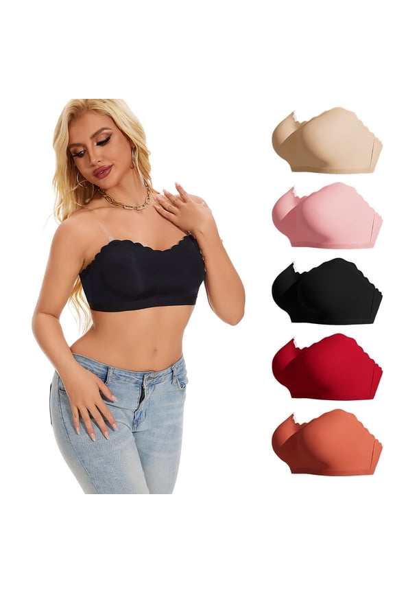 Women's Wireless Bra, Women's Strapless Push Up Bras, Women's Comfortable Bandeau Bra with Back Hook Push Up Strapless with Clear Straps Everyday Bra Black, 38/85AB