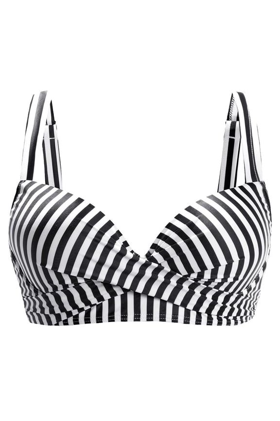 Womens Striped Ruched Strap Bikini Adjustable Straps Comfortable Bikinis Bras Tops Beach Swimwear