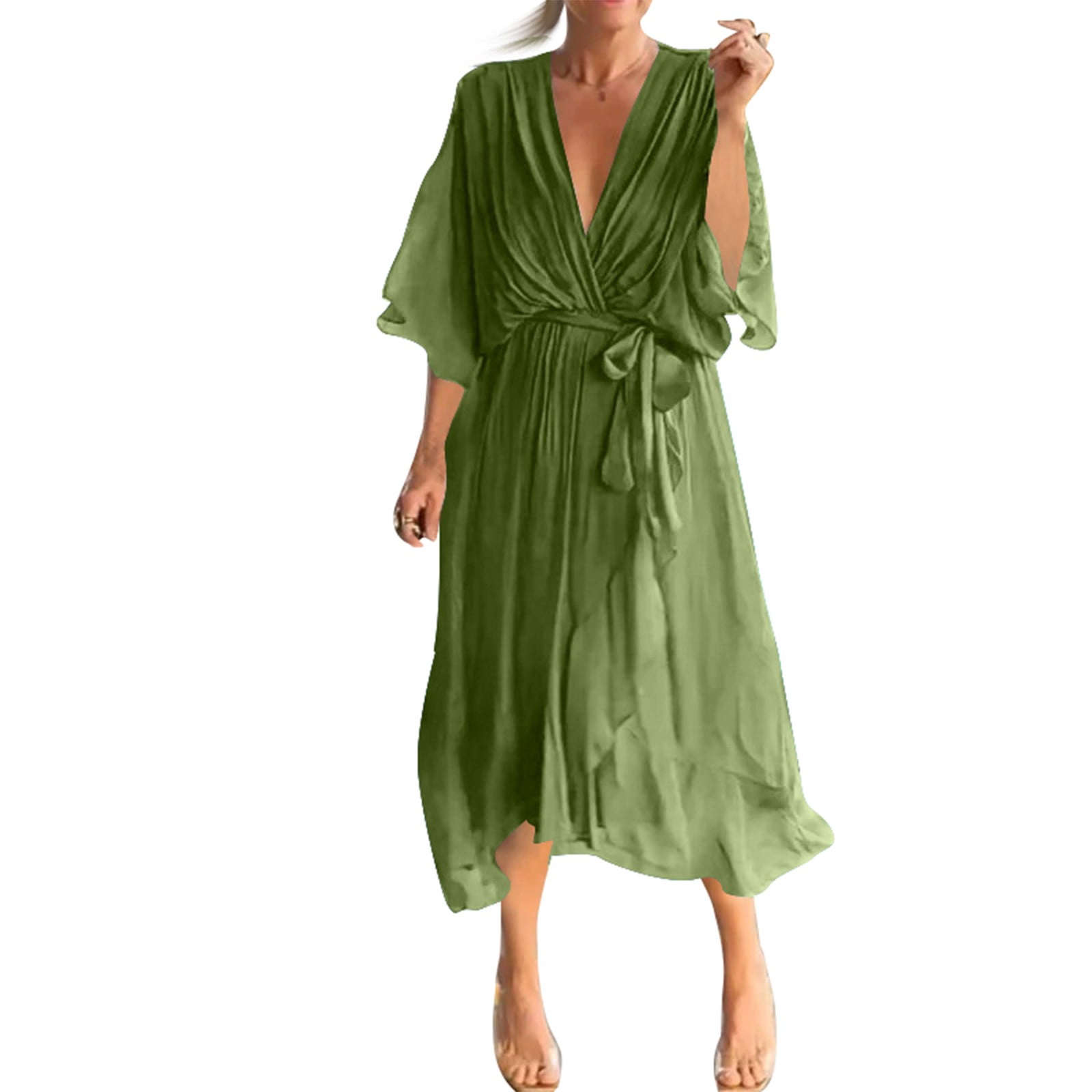 Polyester Sundress Sxaura Beach Dresses for Women Short Sleeve Beach Trendy 2025 Summer ...