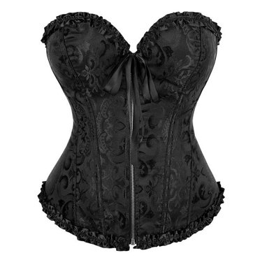 Women's Black Faux Leather Corset Top – Lace Up, Zipper, Bustier Shaper – S-2XL