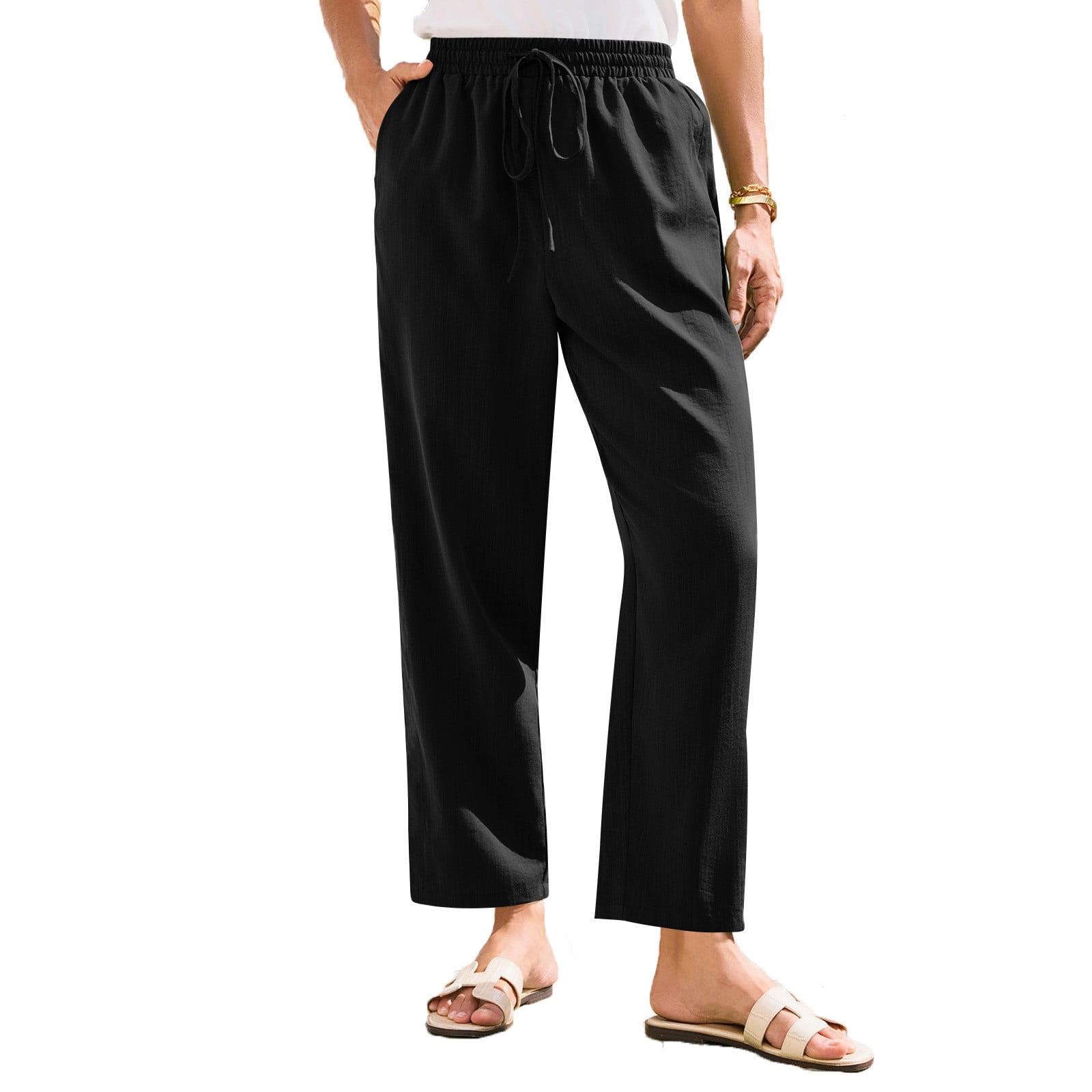 Sxaura Black Linen Pants for Women Loose Beach Button Down 2025 Summer ...