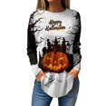 Sxaura Halloween Shirts for Women Long Sleeve Bat Printed Plus Size