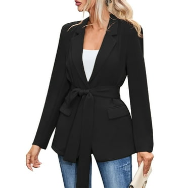 Sxaura Spring Blazers for Women Black Trendy Solid Color Lightweight Button Down Windbreaker Long Sleeve Basic 2025 Suit Jackets Outerwear Collared Work Office Blazer with Pockets