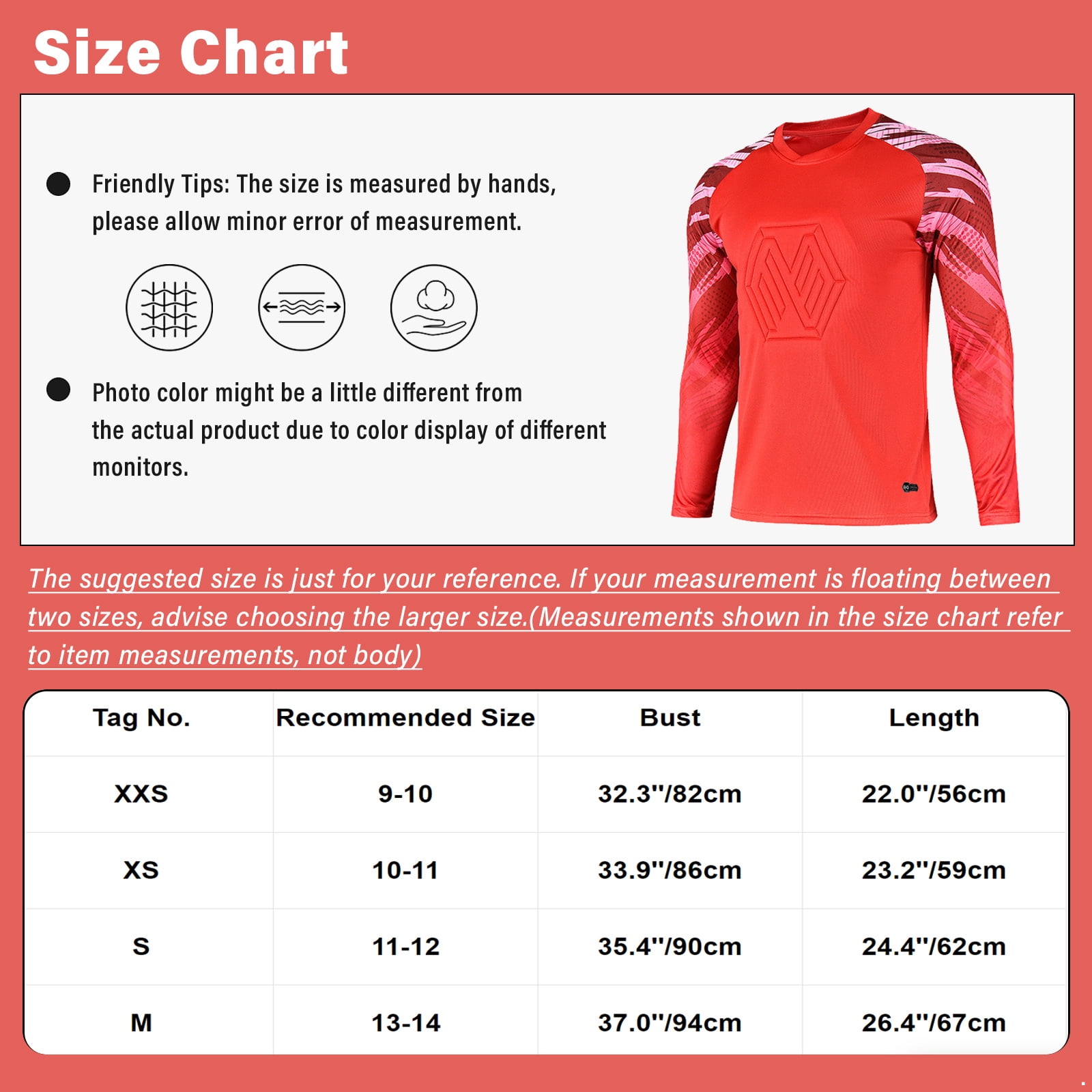 Sxiwei Boy's Goalie Shirt Protective Sponge Pad Long Sleeve Shirt