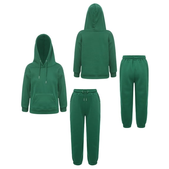 Sxiwei Boys Girls Athletic Sweatsuits 2Pcs Jogger Outfits Set Kids Clothes Set Pullover Tracksuit Dark Green 140