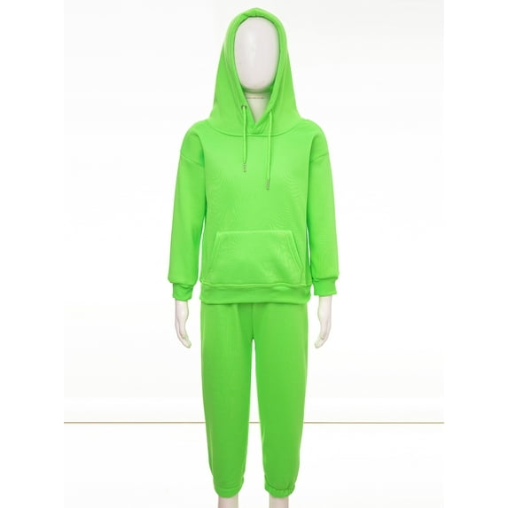 Sxiwei Boys Girls Athletic Sweatsuits 2Pcs Jogger Outfits Set Kids Clothes Set Pullover Tracksuit Fluorescent Green 120