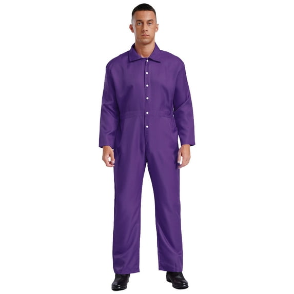 Sxiwei Coverall for Men Mechanics Workwear Button Up Long Sleeves Jumpsuit Purple XL