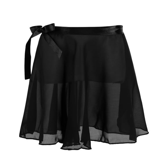 Sxiwei Girls Ballet Dance Chiffon Wrap Skirt Basic Pull-On Ballet Skirts with Adjustable Waist Black S