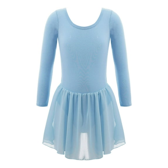 Sxiwei Girls Kids Basics Long Sleeve Ballet Dance Dresses Gymnastics Tutu Leotard Skirt Blue L