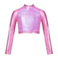 thumbnail image 1 of Sxiwei Girls Sequins Metallic Hip Hop Jazz Dance Crop Tops Kids Long Sleeve Turtleneck Tank Tees Pink 10, 1 of 5