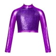 thumbnail image 1 of Sxiwei Girls Sequins Metallic Hip Hop Jazz Dance Crop Tops Kids Long Sleeve Turtleneck Tank Tees Purple 10, 1 of 6