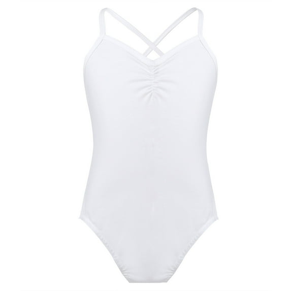 Sxiwei Girls Spaghetti Straps Criss Cross Back Ballet Dance Gymnastics Leotard Bodysuit White 3XL