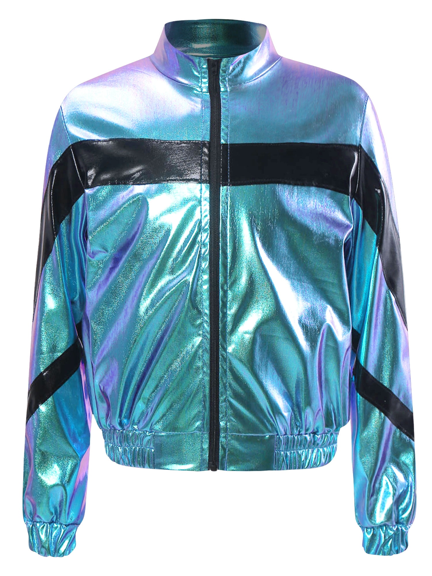 Sxiwei Girls Sparkle Metallic Zipper Long Sleeve Bomber