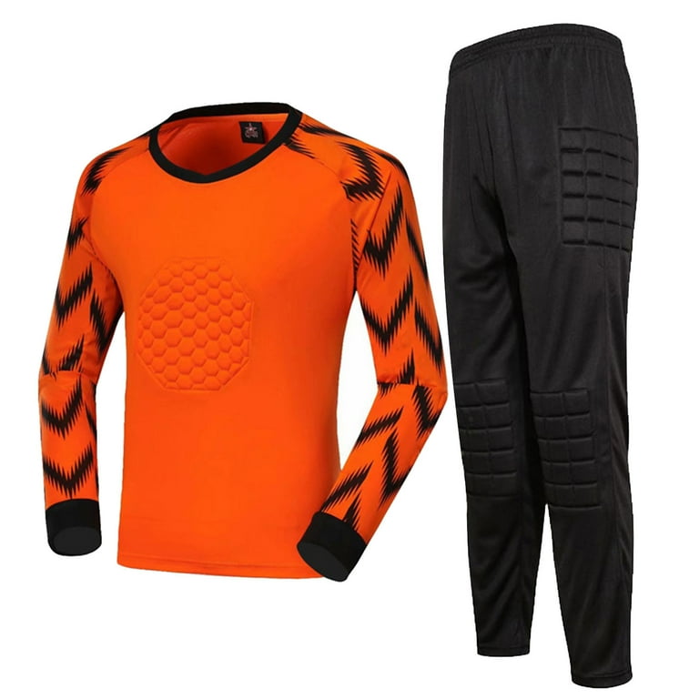 Sxiwei Kids Boys Padded Goalkeeper Jersey and Pants Set Long Sleeves Soccer Kits Goalie Shirt Orange XXS