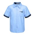 thumbnail image 1 of Sxiwei Kids Boys Short Sleeve Button Down Shirt Lapel Collar Oxford Dress Shirt School Uniform Shirt Casual Tops Daily Wear Blue 140, 1 of 5